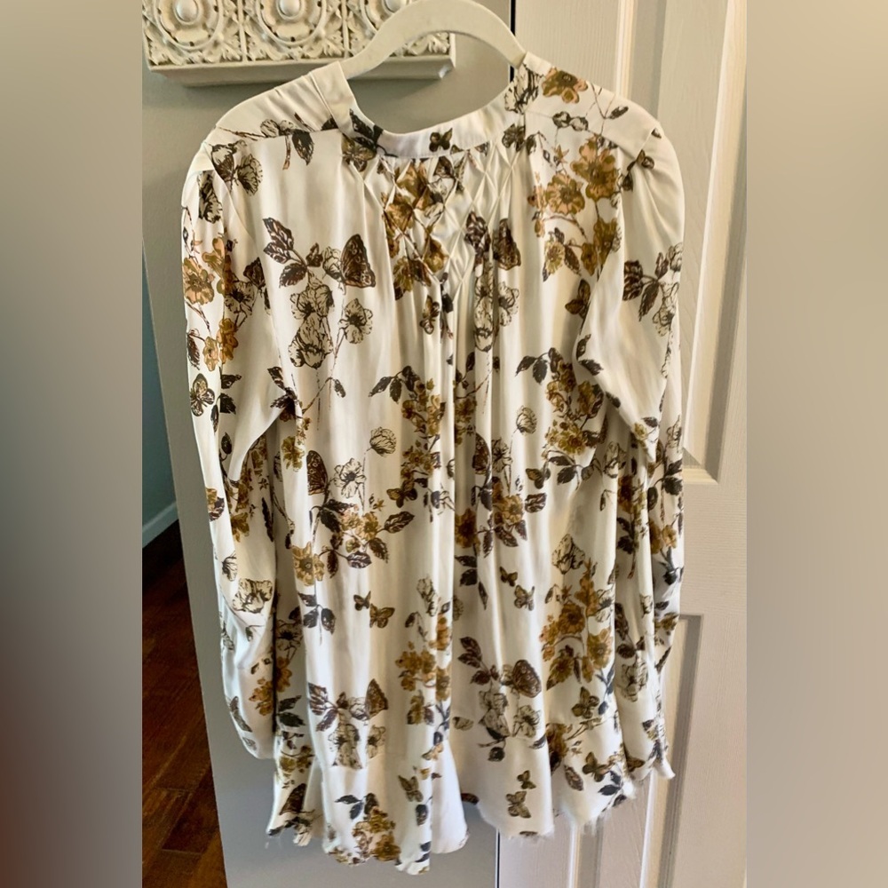 Free People Pebble Crepe So Fine Smocked Tunic Top in Ivory Combo - Small - Picture 10 of 13